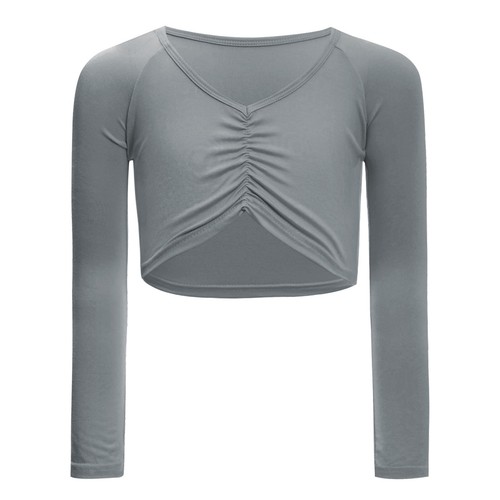 Girls Crop Top Long Sleeve Shirt Stage Performance Tops Modern Shrug Warm Up - Picture 26 of 32