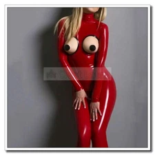 Latex Catsuit Front Hole Red Sexy Bodysuit Clubwear Slim Fit Customize 0.4mm K82
