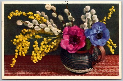 Thor E. Gyger Artist Switzerland 1952 Postcard Jug Flower Still Life