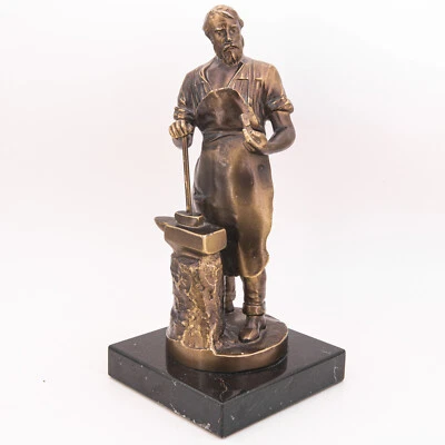 21,5 cm - Broncierte Zinkguß Skulptur Schmied (Hüttenmann) auf Marmorsockel - Bild 1 von 4