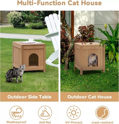 Outdoor Cat House PS Material Cat Shelter w/ Weatherproof Roof & Escape Door