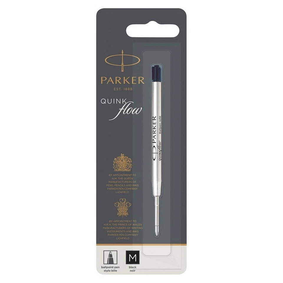 2 x Parker Quink Flow Collection Ballpoint Pen Refill Black Ink With Medium Nib