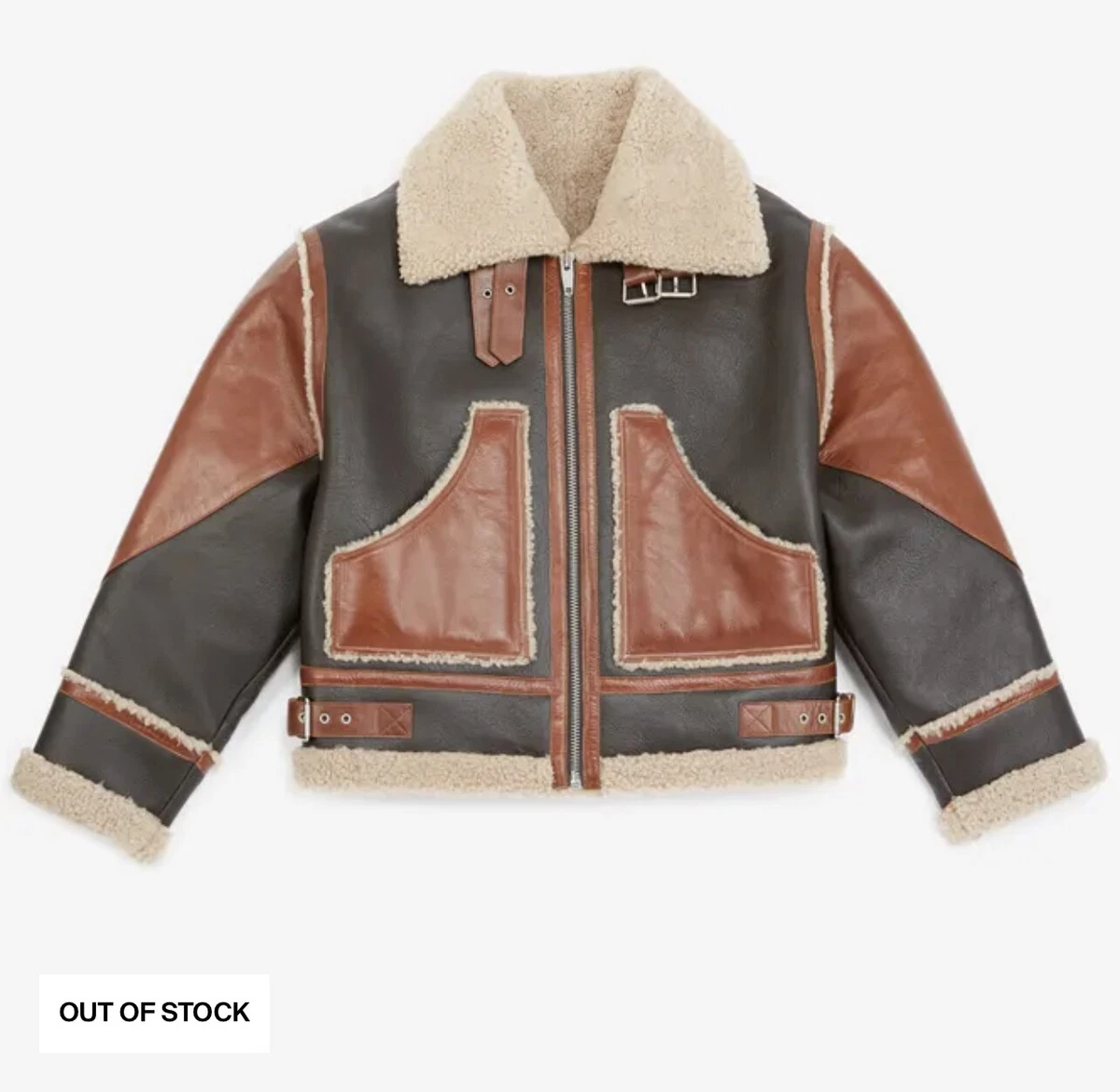 THE KOOPLES BROWN LEATHER JACKET WITH SHEEPSKIN DETAILS
