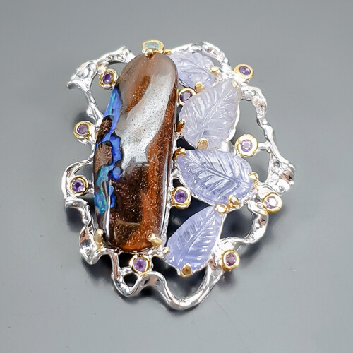 Jewellery 25ct+  Not Enhanced Boulder Opal Brooch 925 Sterling Silver  /NB23614