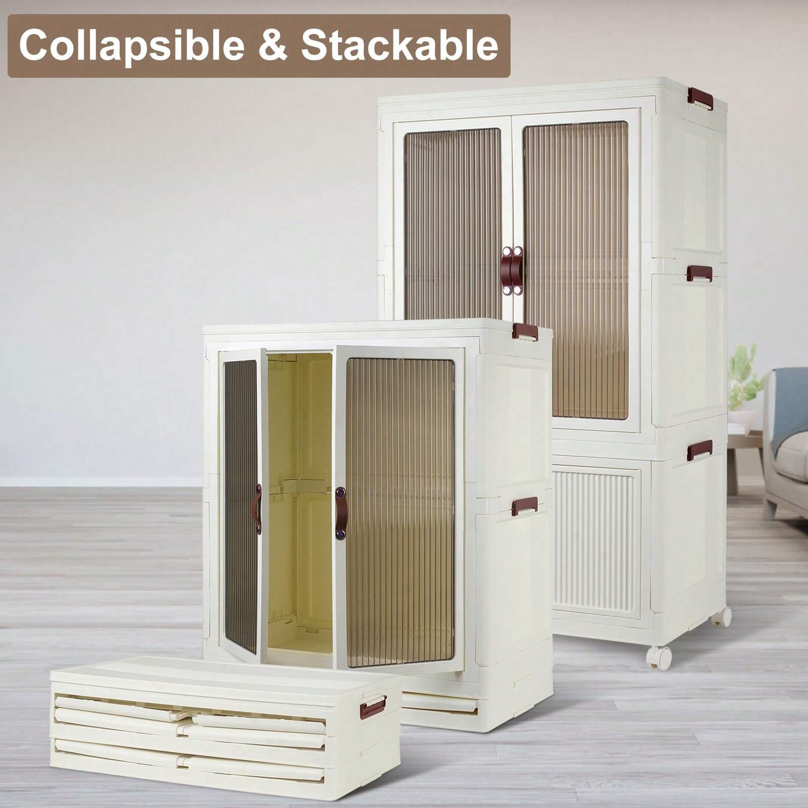 Portable Wardrobe Closet Storage Organizer For Clothes, Folding Storage Bins Wit