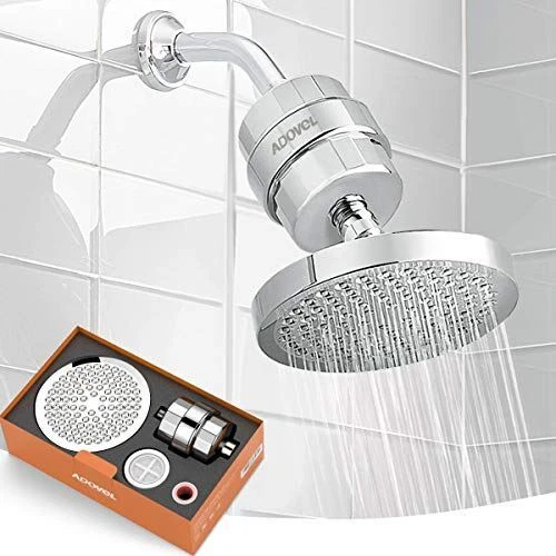 ADOVEL High Output Shower Head and Hard Water Filter, 15 Stage Shower Filter Rem