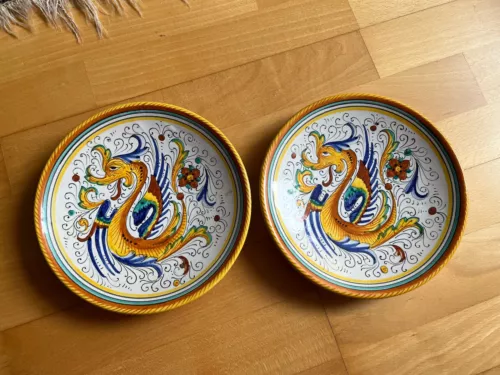 Deruta Raffaellesco Dragon Vintage Italian Pottery 2 Dessert Plates Set NEW