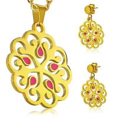 Pendentif Ancien émaillé Motif Pensée Sur Fond Rose - Bijou Vintage Floral, Occasion