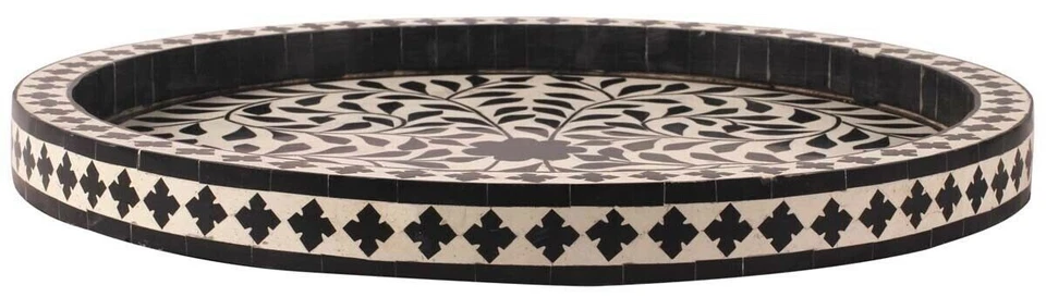 Handmade Round Bone Inlay Tray Floral Home Decorative Tray Coffee Serving tray - Image 3 of 3