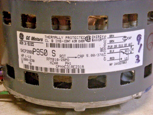 GE137- GE MOTORS 5KCP39BG 1/12 HP BLOWER MOTOR 810 RPM 0.7A, 208-230V, 2 SPEEDS - Picture 6 of 20