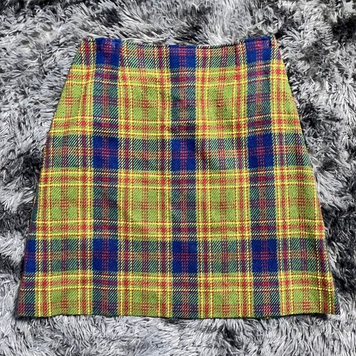 Vintage Y2K Plaid Mini Skirt Preppy School Girl Yellow Green Blue Tartan