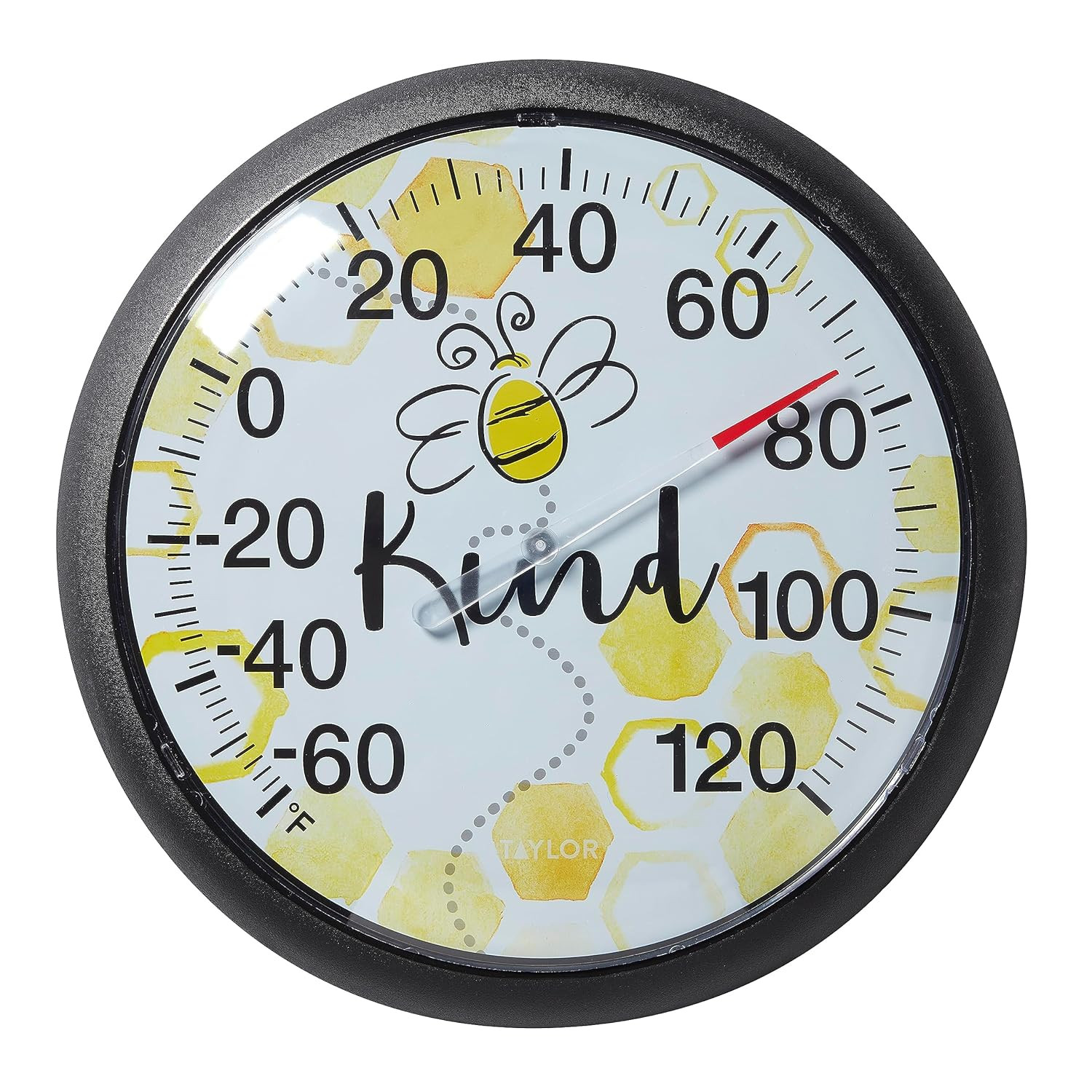 Taylor Bee Kind Indoor Outdoor Dial Thermometer, Easy to Read Wall Decor for Pat