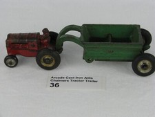 Antique 1920-30s Arcade Cast Iron Allis Chalmers Tractor Bottom Dump Trailer 36