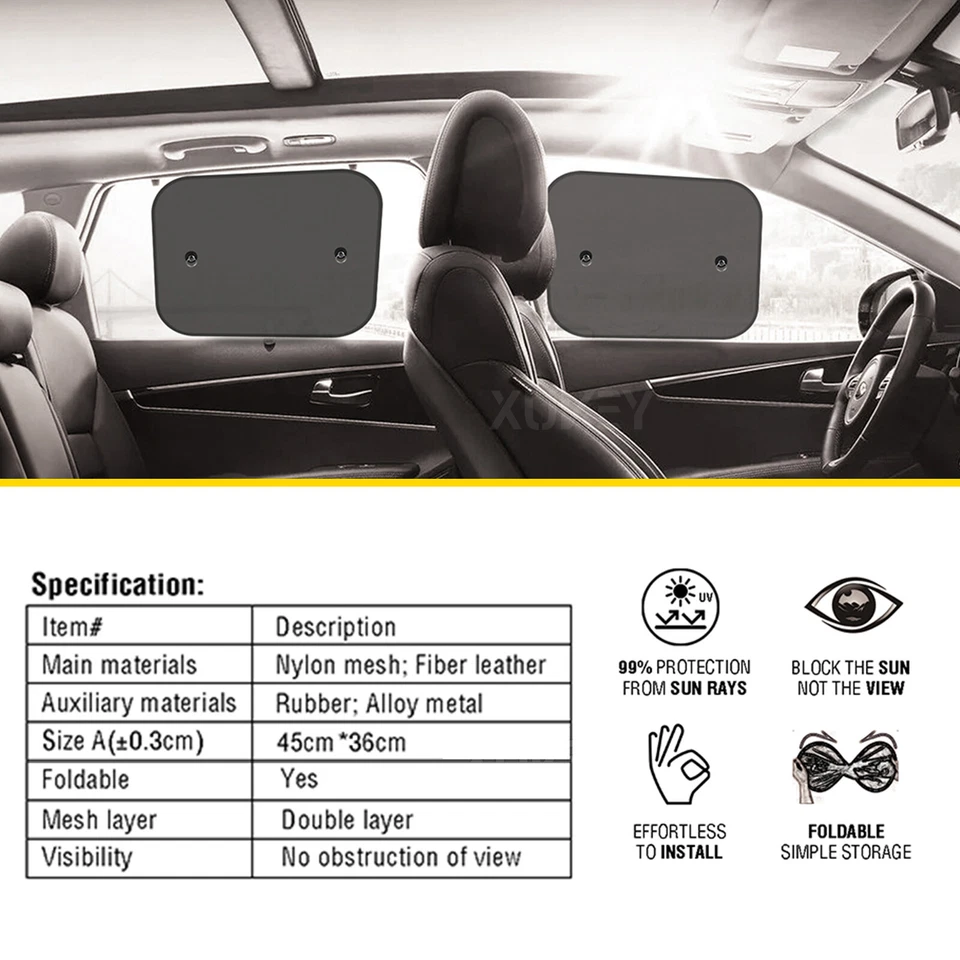 Paquete de 4 protectores de malla parasol de ventana trasera lateral para automóvil camión Foto 4 de 4