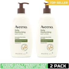 Aveeno Daily Moisturizing Body Lotion, 2 x 18 oz, Prebiotic Oat, Dry Skin, Parab