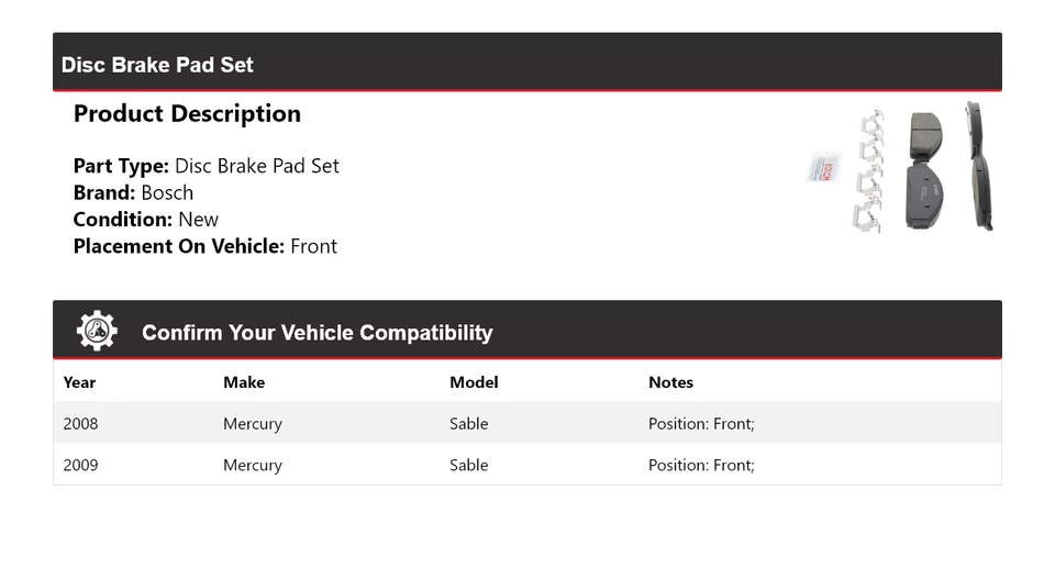 Pastillas de freno delanteras de cerámica QuietCast Bosch Mercury Sable 2008-2009 Foto 2 de 4