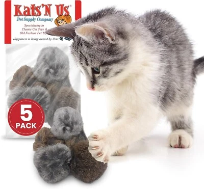KATS'N US® Real Rabbit Fur Pom Pom Cat Toy - 5 Pak