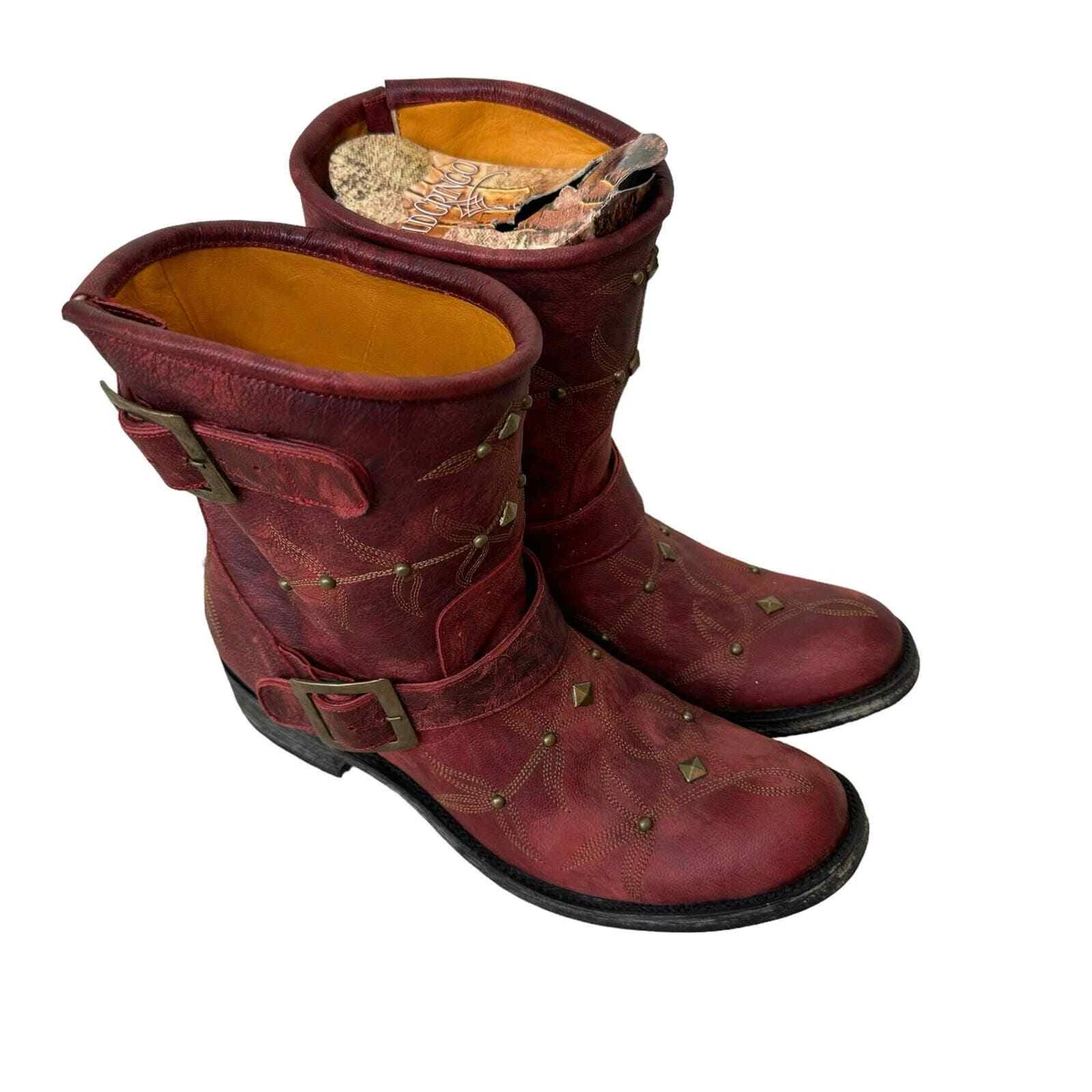 OLD GRINGO Biker PoloStud Leather Cowboy Biker Boots Red Size 10