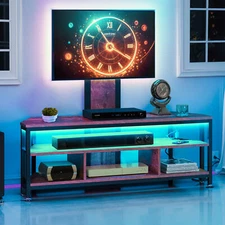 TV Stand Console for TVs up to 70 in w/ LED Lights and Power Outlets and Mount