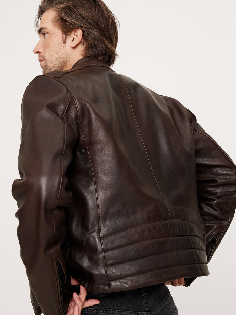 BANANA REPUBLIC Leather Biker Jacket XL | Espresso Brown #616445