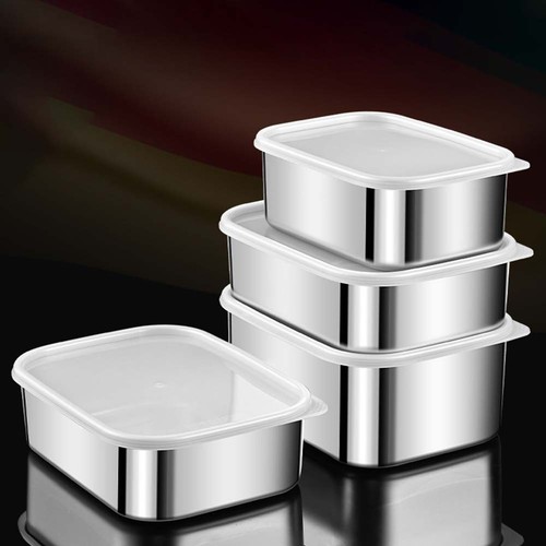 Récipients Alimentaires En Acier Inoxydable 4 Pièces, Conteneurs De Boîte De Stockage De Nourriture De Grande Capacité Avec Couvercle, Boîte De Conservation Pour Pique-nique Au Bureau à Domicile
