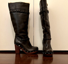 UGG Savanna Chocolate Leather Braided Tall Kn...