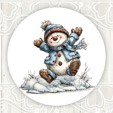 Happy Christmas Snowman Stickers Round Matte Labels Seals