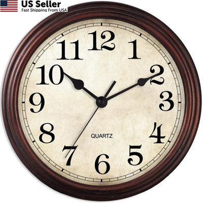 HYLANDA Wall Clock, 9 Inch Silent Non Ticking Classic Battery 9'', A_bronze 
