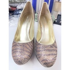 Nine West Women Zebra Glitter Platform Pumps Gold Multi Color Stiletto Heels 8M