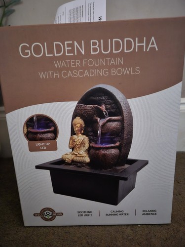 Golden Buddha Water Fountain With Cascading Bowls - Picture 3 of 6