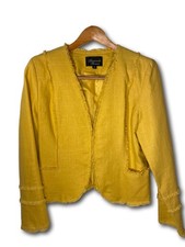 Size 10 Fully Lined Yellow Blazer Jacket w Frayed Accents  Two Front Pockets
