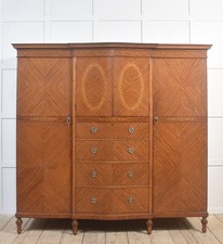 Antique Satinwood Inlaid Compactum Wardrobe Edwardian Marquetry Storage