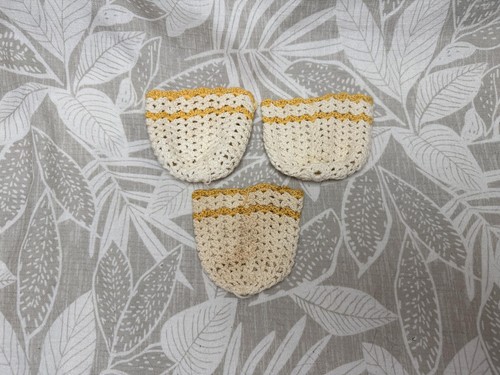Vintage 1940s Hand Crocheted Egg Cozies Set of 3 Cream & Yellow Cottage