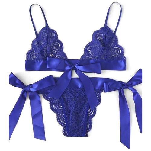 Womens Sexy Lingerie Lace Bra Thong Bowknot Underwear Nightwear Sleepwear Set - Picture 14 of 17