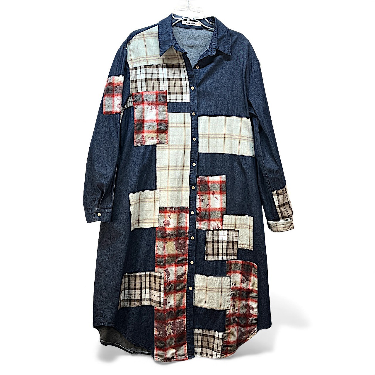 Origami Long Denim Patchwork Duster Medium With P… - image 2