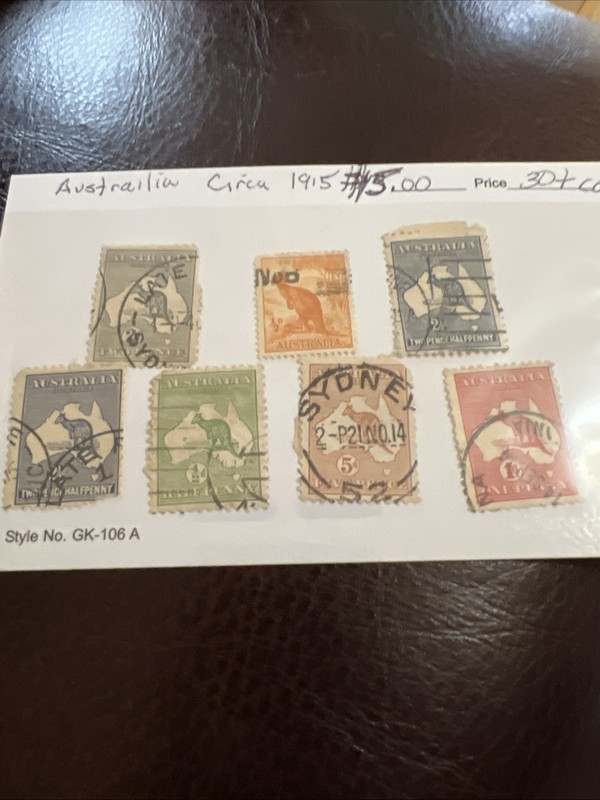 Australia 7 Kangaroo Stamps Circa 1912- 20s 