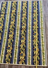 Hand Made Lap Quilt Wall Hanging 40" x 55" Blue Birds Yellow Flowers Striped