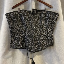 Silver/Black Paisley Floral Overbust Corset Womens