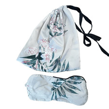 Silk Sleep Eye Mask with Drawstring Pouch Pink Tropical Print Pajama Bag Read
