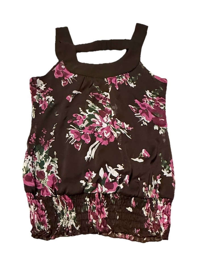 Y2K Studio Y Brown Pink Floral Bubble Hem Halter Neck Tank Blouse ...