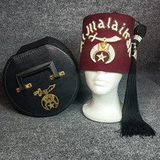 Vintage Shriners Fez Hat Malaikah Masonic Supply Co 7 1/4 Rhinestone Tassel Case