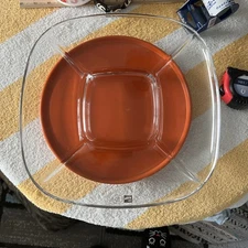 Ego divided platter/plate 4 sections clear heavy glass