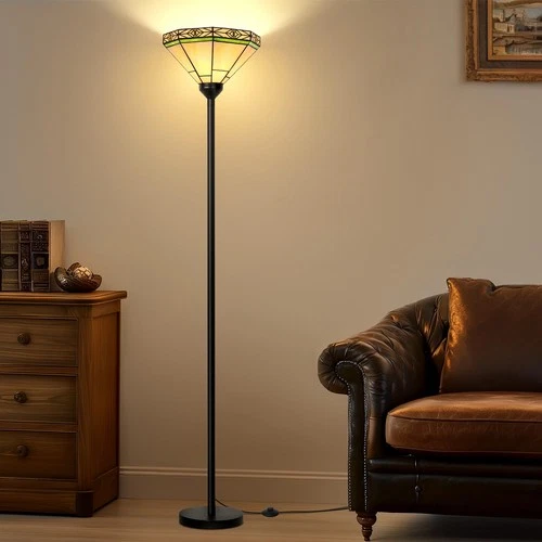 Tiffany Floor Lamp, Torchiere Standing Lamp with Stained Glass Shade, Vintage...