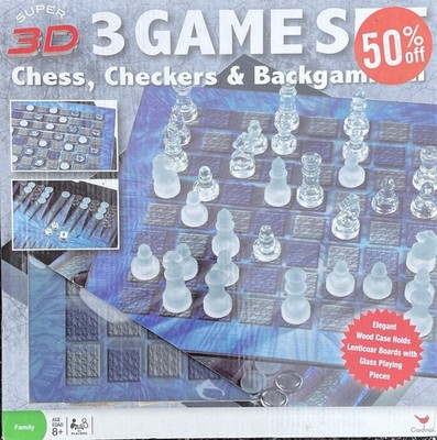 Cardinal Super 3D 3 Games Chess , Checkers  , Backgammon  Glass Set .