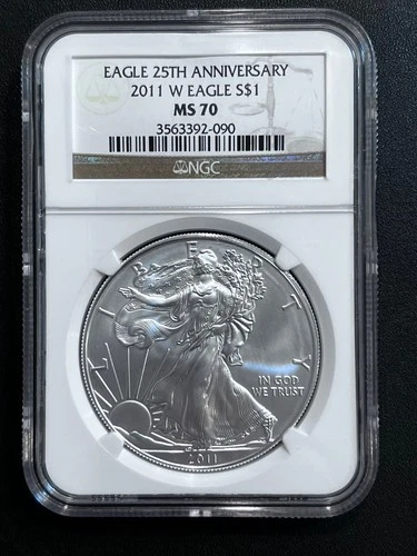 2011 W American Silver Eagle NGC MS70 25th Anniversary Burnished - Brown Label