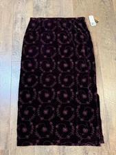 Finity Naturals Batik Llama Velour Silk Blend Purple Embroidered Midi Skirt Sz12