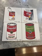 4 Campbells Soup Andy Warhol  Ceramic Trivets pop art all signed Andy Warhol