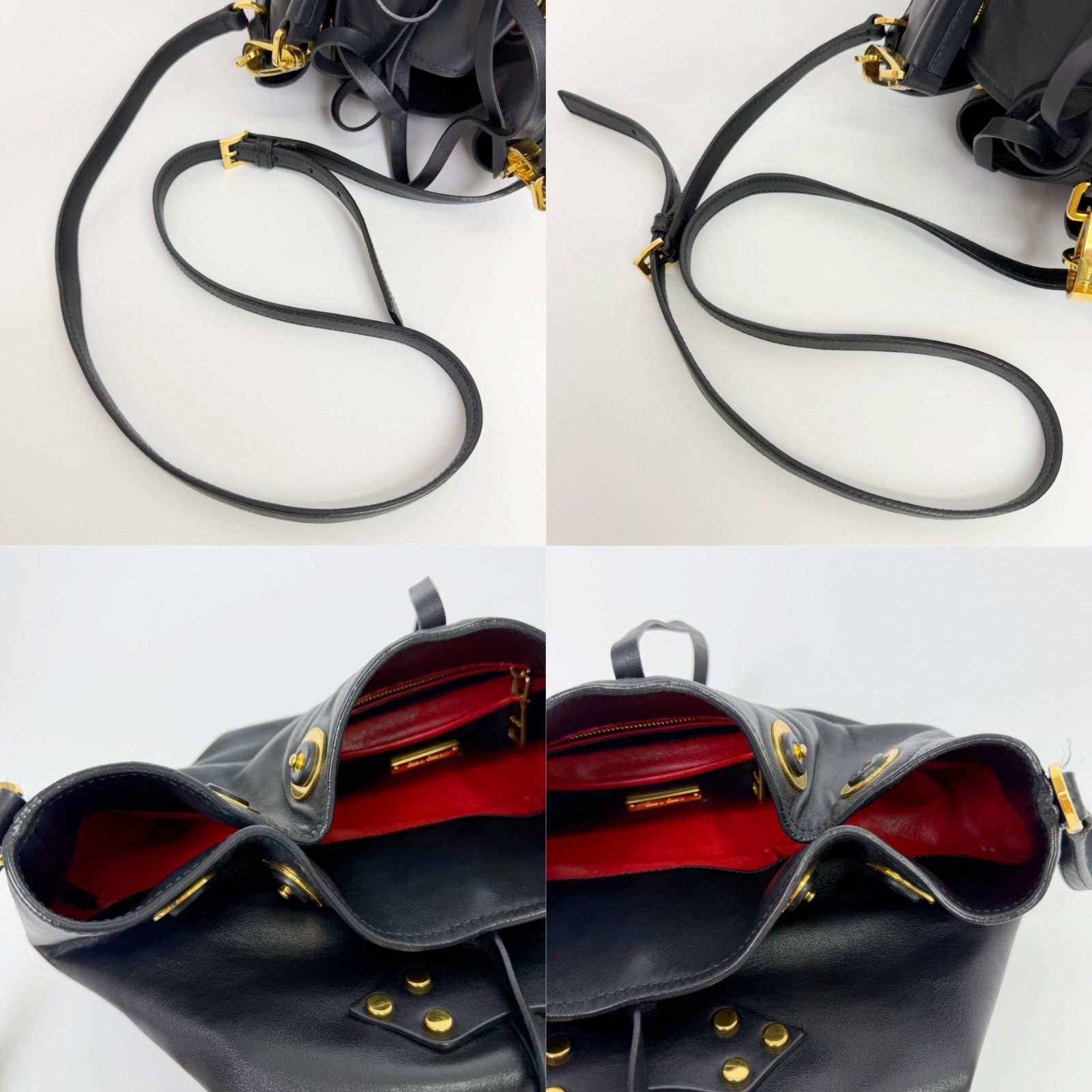 MIU MIU Vitello Studded Black Leather Drawstring 2-Way Bag Red Lining — image 19