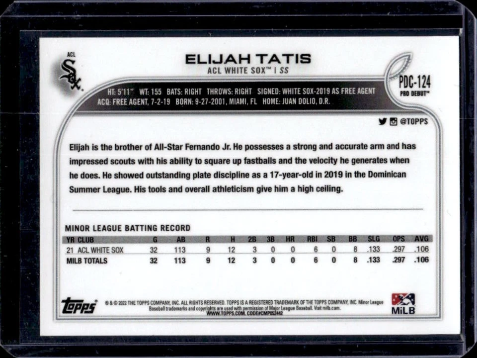 2022 Topps Pro Debut Elijah Tatis #PD-124 - Image 2 of 2