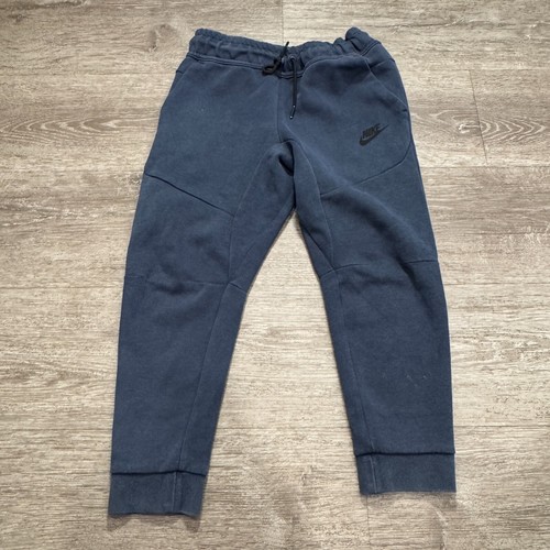 Nike Tech Jogger Youth Small Blue Fleece Sweatpants Sportswear Drawstring Pants